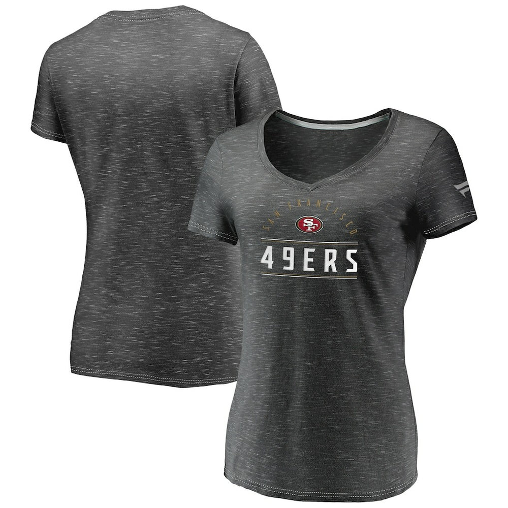 San Francisco 49ers Women's League Leader Space Dye V-Neck T-Shirt - Charcoal - Fanatics