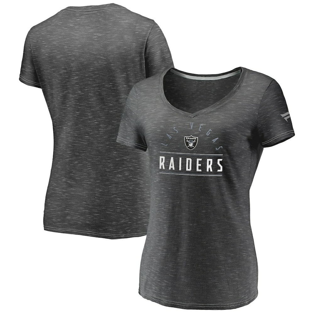 Las Vegas Raiders Women's League Leader Space Dye V-Neck T-Shirt - Charcoal - Fanatics
