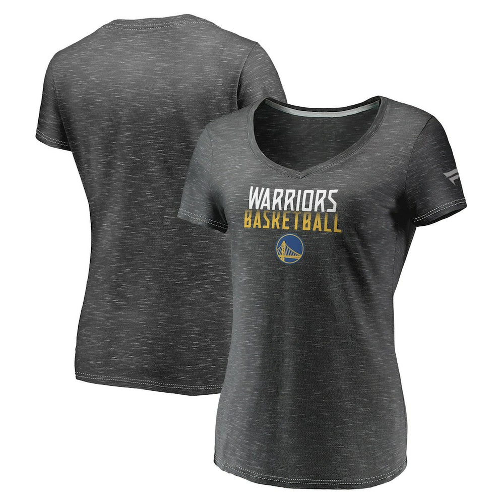 Fanatics Golden State Warriors Women's Double-Fade Space-Dye V-Neck T-Shirt Charcoal
