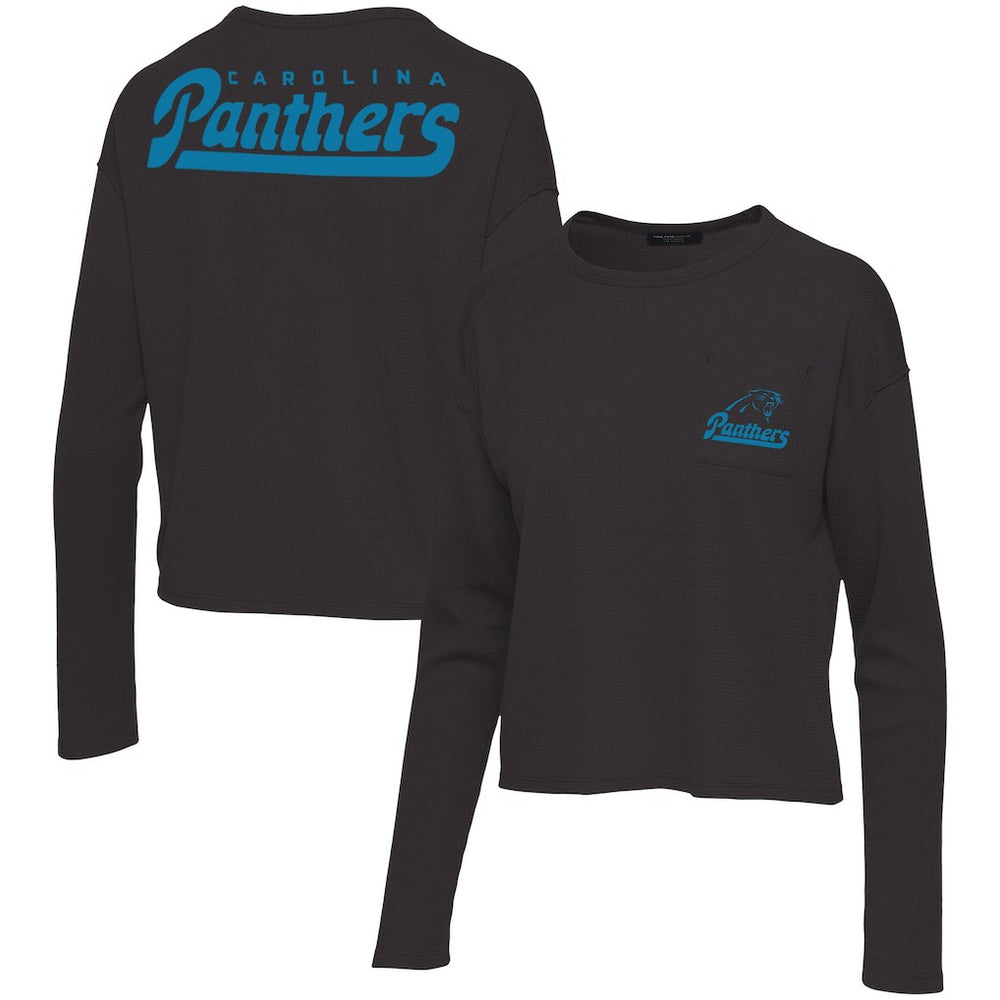 Carolina Panthers Junk Food Women's Pocket Thermal Long Sleeve T-Shirt - Black - NFL