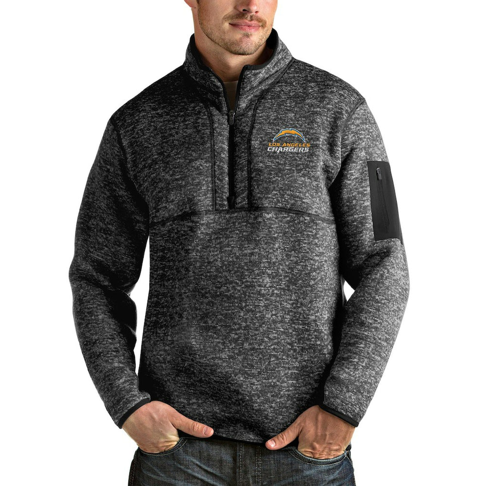 Los Angeles Chargers Antigua Fortune Quarter-Zip Pullover Jacket - Heathered Black - NFL