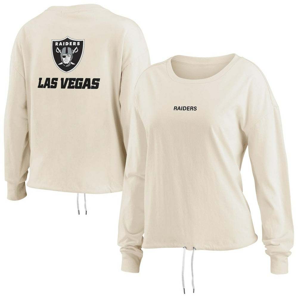 Las Vegas Raiders WEAR by Erin Andrews Women's Long Sleeve Crop Top Shirt - Oatmeal - NFL