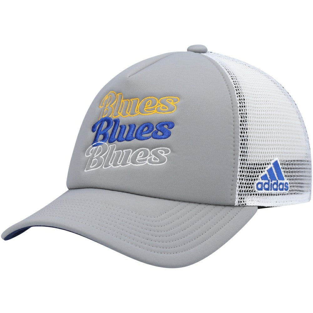 St. Louis Blues adidas Women's Foam Trucker Snapback Hat - Gray/White | Adidas near me