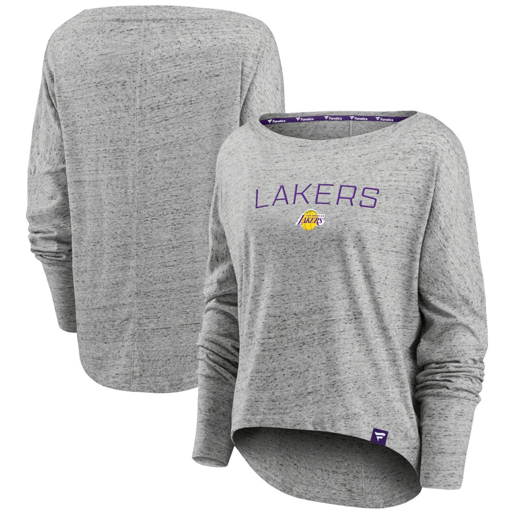 Fanatics Los Angeles Lakers Women's Nostalgia Off-The-Shoulder Long Sleeve T-Shirt Heathered Gray