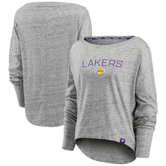 Fanatics Los Angeles Lakers Women's Nostalgia Off-The-Shoulder Long Sleeve T-Shirt Heathered Gray
