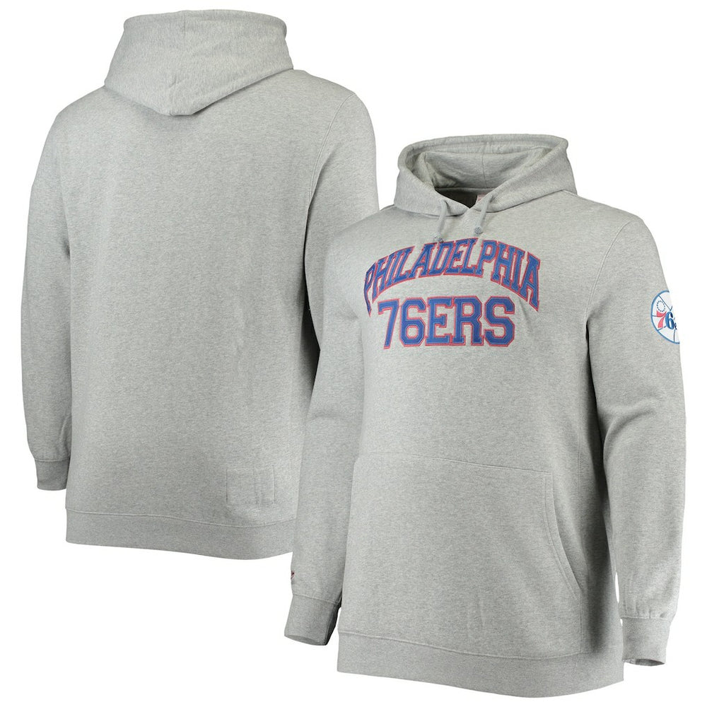 Mitchell & Ness Philadelphia 76ers Hardwood Classics Big & Tall Throwback Pullover Hoodie Heathered Gray