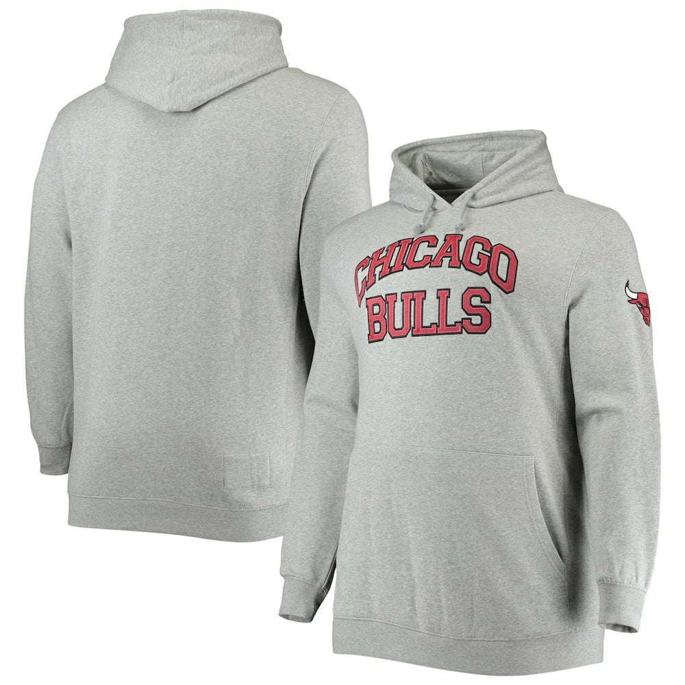 Mitchell & Ness Chicago Bulls Hardwood Classics Big & Tall Throwback Pullover Hoodie Heathered Gray