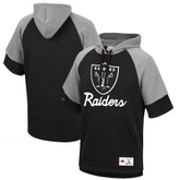 Las Vegas Raiders Home Advantage Raglan Short Sleeve Pullover Hoodie - Black - Mitchell & Ness