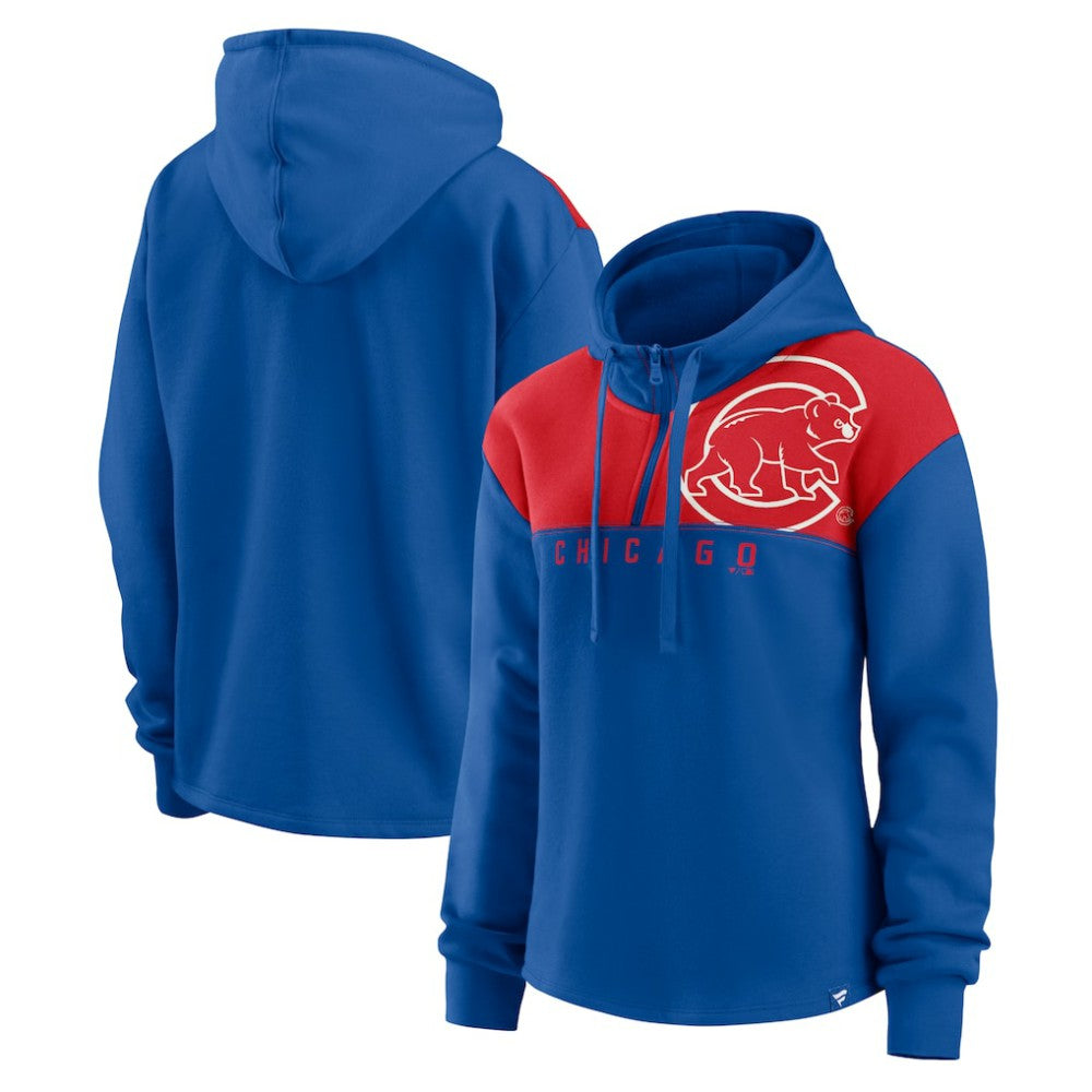 Chicago Cubs Fanatics Women's Iconic Overslide Color-Block Quarter-Zip Hoodie Discount