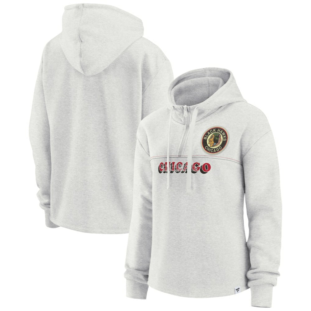 Chicago Blackhawks Fanatics Women's True Classics Legacy Quarter-Zip Hoodie - Ash | Fanatics Clearance