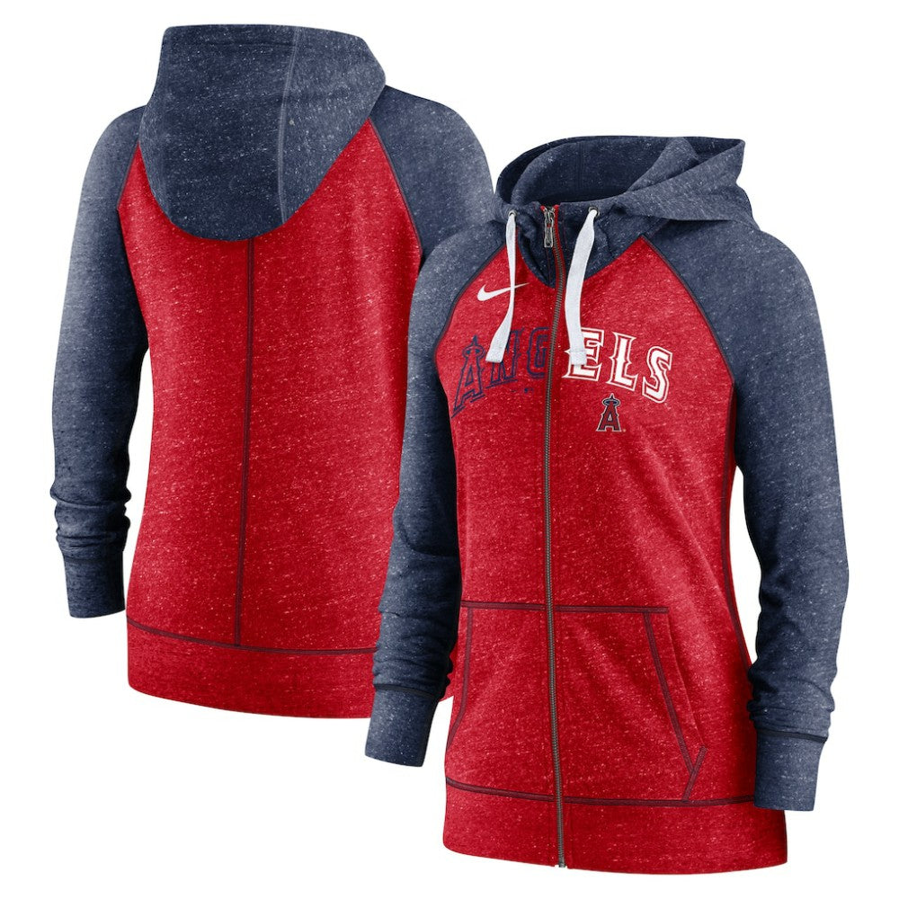 Los Angeles Angels Nike Women's Split Wordmark Gym Vintage Raglan Lightweight Full-Zip Hoodie Outlet