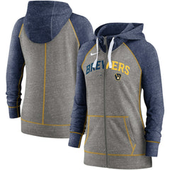 Milwaukee Brewers Nike Women's Split Wordmark Gym Vintage Raglan Lightweight Full-Zip Hoodie Discount