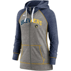 Milwaukee Brewers Nike Women's Split Wordmark Gym Vintage Raglan Lightweight Full-Zip Hoodie Discount