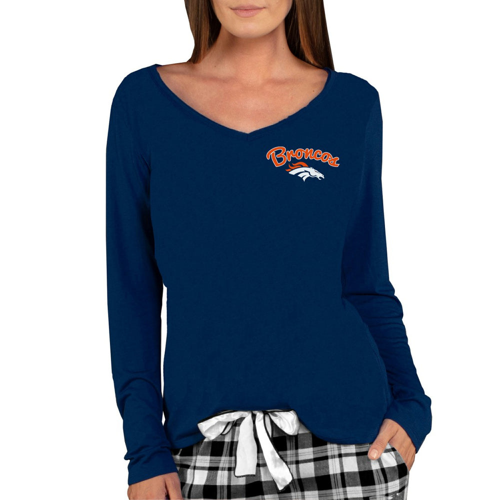 Denver Broncos Concepts Sport Women's Marathon Knit Long Sleeve Lightweight V-Neck Lounge Top - Navy - NFL