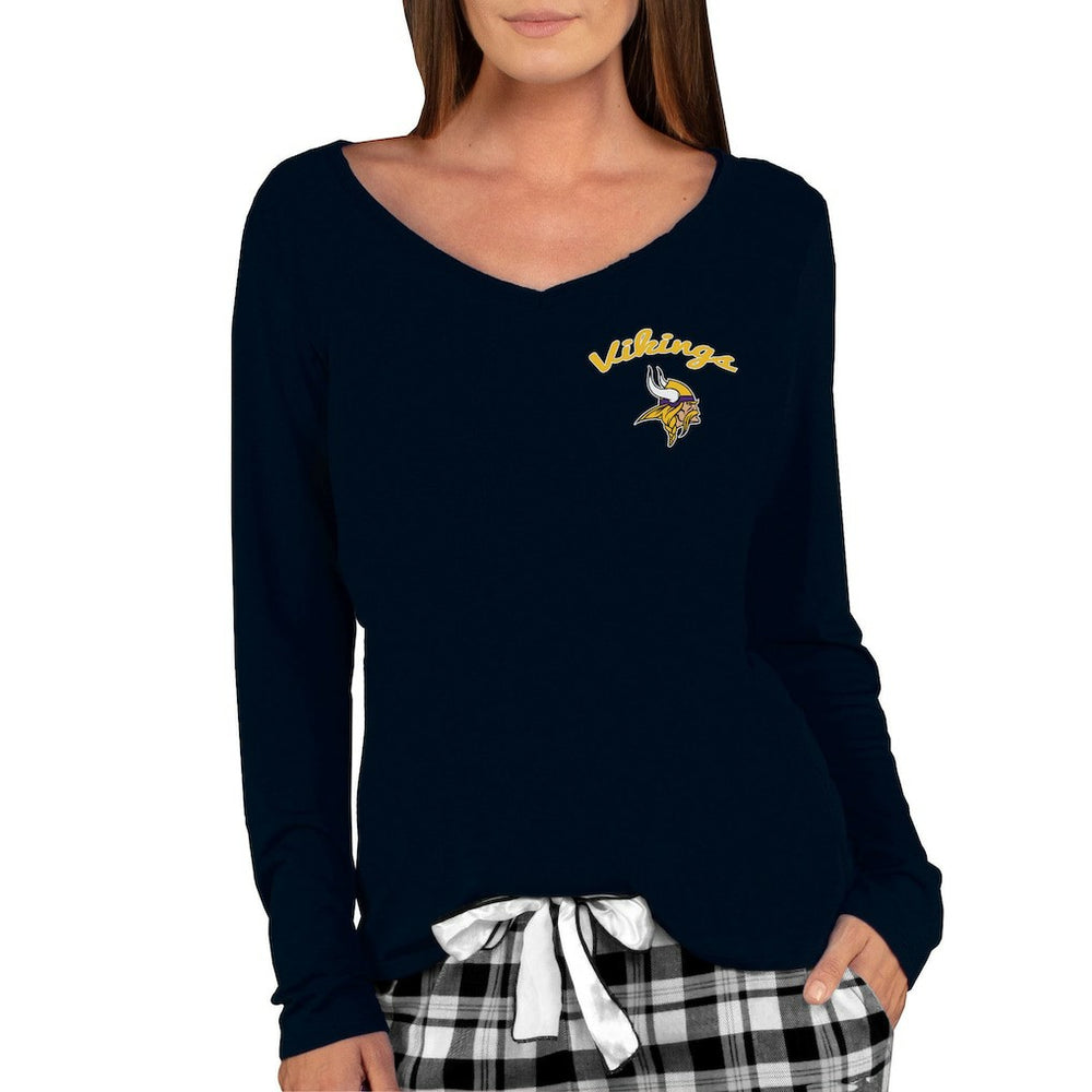 Minnesota Vikings Concepts Sport Women's Marathon Knit Long Sleeve Lightweight V-Neck Lounge Top - Black - NFL