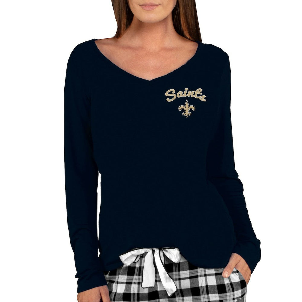 New Orleans Saints Concepts Sport Women's Marathon Knit Long Sleeve Lightweight V-Neck Lounge Top - Black - NFL