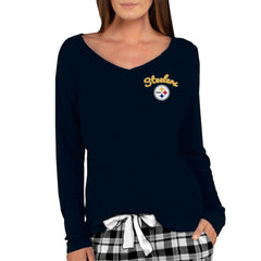 Pittsburgh Steelers Concepts Sport Women's Marathon Knit Long Sleeve Lightweight V-Neck Lounge Top - Black - NFL