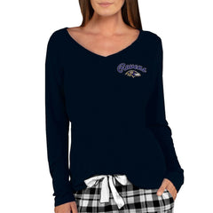 Baltimore Ravens Concepts Sport Women's Marathon Knit Long Sleeve Lightweight V-Neck Lounge Top - Black - NFL