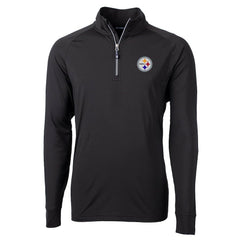 Pittsburgh Steelers Cutter & Buck Big & Tall Adapt Eco Knit Quarter-Zip Pullover Jacket - Black - NFL