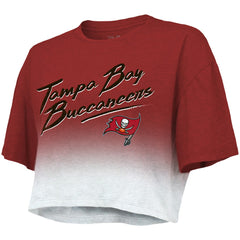 Tom Brady Tampa Bay Buccaneers Majestic Threads Women's Drip-Dye Player Name & Number Tri-Blend Crop T-Shirt - Red/White - NFL