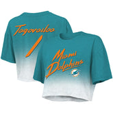 Tua Tagovailoa Miami Dolphins Majestic Threads Women's Dip-Dye Player Name & Number Crop Top - Aqua/White - NFL