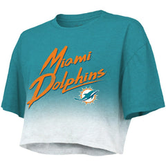 Tua Tagovailoa Miami Dolphins Majestic Threads Women's Dip-Dye Player Name & Number Crop Top - Aqua/White - NFL