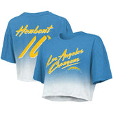 Justin Herbert Los Angeles Chargers Majestic Threads Women's Dip-Dye Player Name & Number Crop Top - Powder Blue/White - NFL
