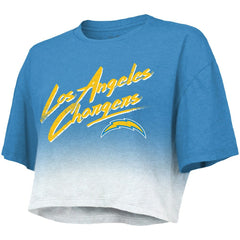 Justin Herbert Los Angeles Chargers Majestic Threads Women's Dip-Dye Player Name & Number Crop Top - Powder Blue/White - NFL