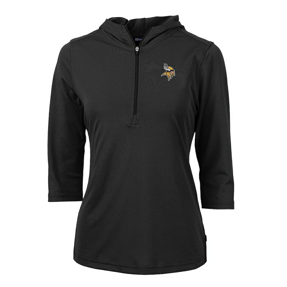 Minnesota Vikings Cutter & Buck Women's Virtue Eco Pique Half-Zip 3/4 Sleeve Pullover Hoodie - Black - NFL