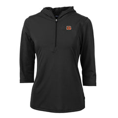 Cincinnati Bengals Cutter & Buck Women's Virtue Eco Pique Half-Zip 3/4 Sleeve Pullover Hoodie - Black - NFL