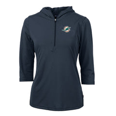 Miami Dolphins Cutter & Buck Women's Virtue Eco Pique Half-Zip 3/4 Sleeve Pullover Hoodie - Navy - NFL