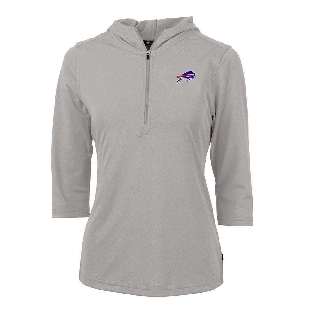 Buffalo Bills Cutter & Buck Women's Virtue Eco Pique Half-Zip 3/4 Sleeve Pullover Hoodie - Gray - NFL