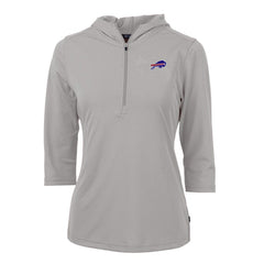 Buffalo Bills Cutter & Buck Women's Virtue Eco Pique Half-Zip 3/4 Sleeve Pullover Hoodie - Gray - NFL