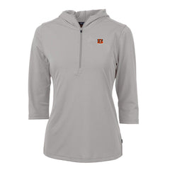 Cincinnati Bengals Cutter & Buck Women's Virtue Eco Pique Half-Zip 3/4 Sleeve Pullover Hoodie - Gray - NFL