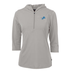 Detroit Lions Cutter & Buck Women's Virtue Eco Pique Half-Zip 3/4 Sleeve Pullover Hoodie - Gray - NFL