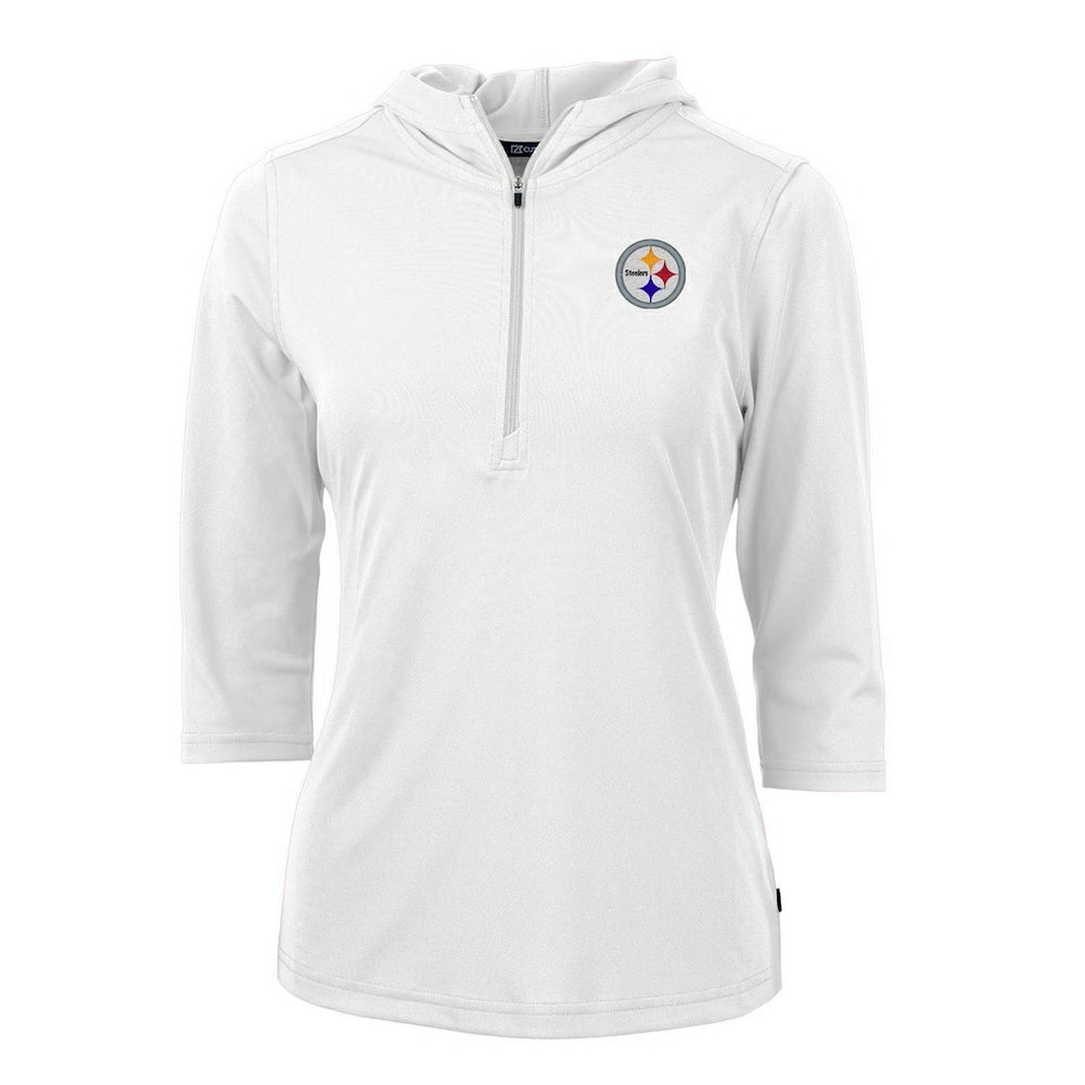 Pittsburgh Steelers Cutter & Buck Women's Virtue Eco Pique Half-Zip 3/4 Sleeve Pullover Hoodie - White - NFL