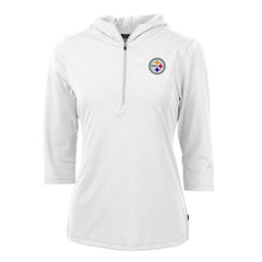 Pittsburgh Steelers Cutter & Buck Women's Virtue Eco Pique Half-Zip 3/4 Sleeve Pullover Hoodie - White - NFL