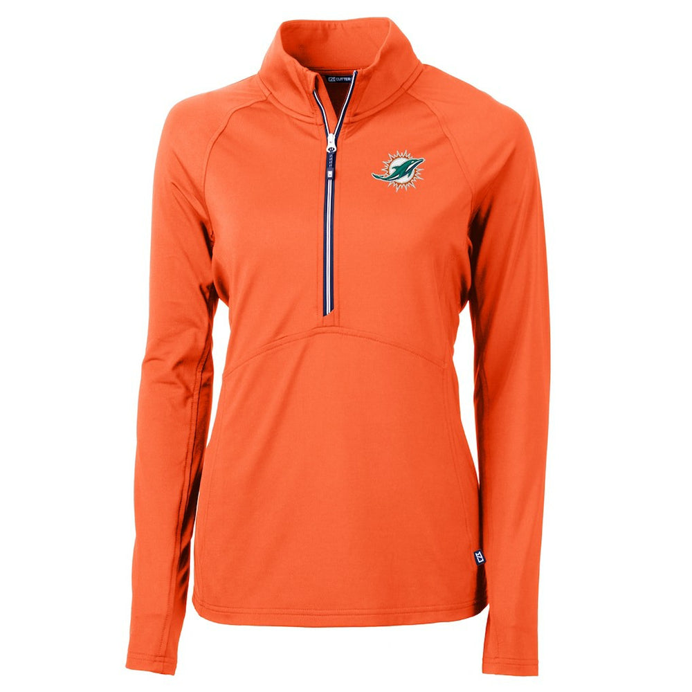 Miami Dolphins Cutter & Buck Women's Adapt Eco Knit Half-Zip Pullover Jacket - Orange - NFL