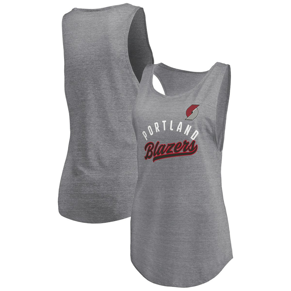 Fanatics Portland Trail Blazers Women's Quality Time Open Scoop Neck Tri-Blend Tank Top Heathered Gray