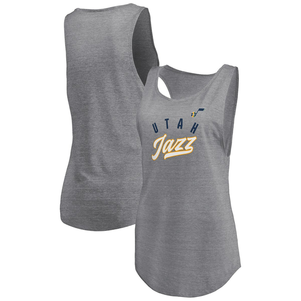 Fanatics Utah Jazz Women's Quality Time Open Scoop Neck Tri-Blend Tank Top Heathered Gray