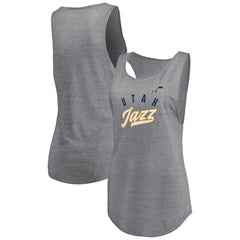 Fanatics Utah Jazz Women's Quality Time Open Scoop Neck Tri-Blend Tank Top Heathered Gray