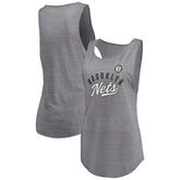 Fanatics Brooklyn Nets Women's Quality Time Open Scoop Neck Tri-Blend Tank Top Heathered Gray