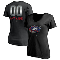 Columbus Blue Jackets Women's Personalized Midnight Mascot Logo V-Neck T-Shirt - Black | NHL on sale