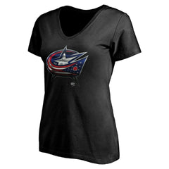 Columbus Blue Jackets Women's Personalized Midnight Mascot Logo V-Neck T-Shirt - Black | NHL on sale