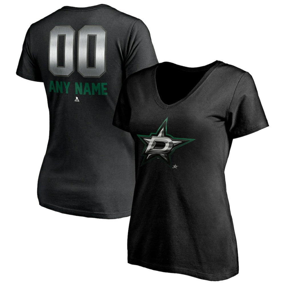 Dallas Stars Women's Personalized Midnight Mascot Logo V-Neck T-Shirt - Black | NHL on sale