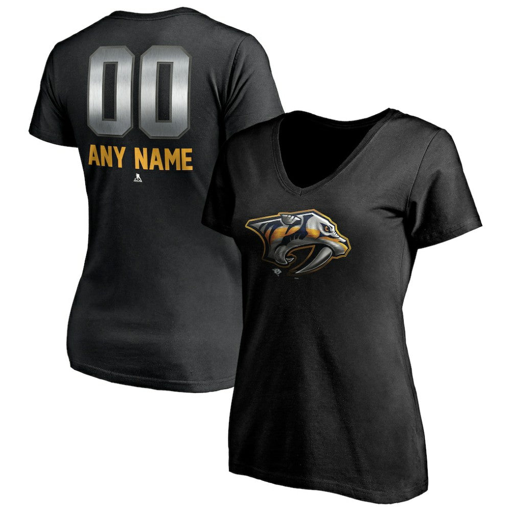 Nashville Predators Women's Personalized Midnight Mascot Logo V-Neck T-Shirt - Black | NHL online