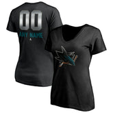 San Jose Sharks Women's Personalized Midnight Mascot Logo V-Neck T-Shirt - Black | NHL near me