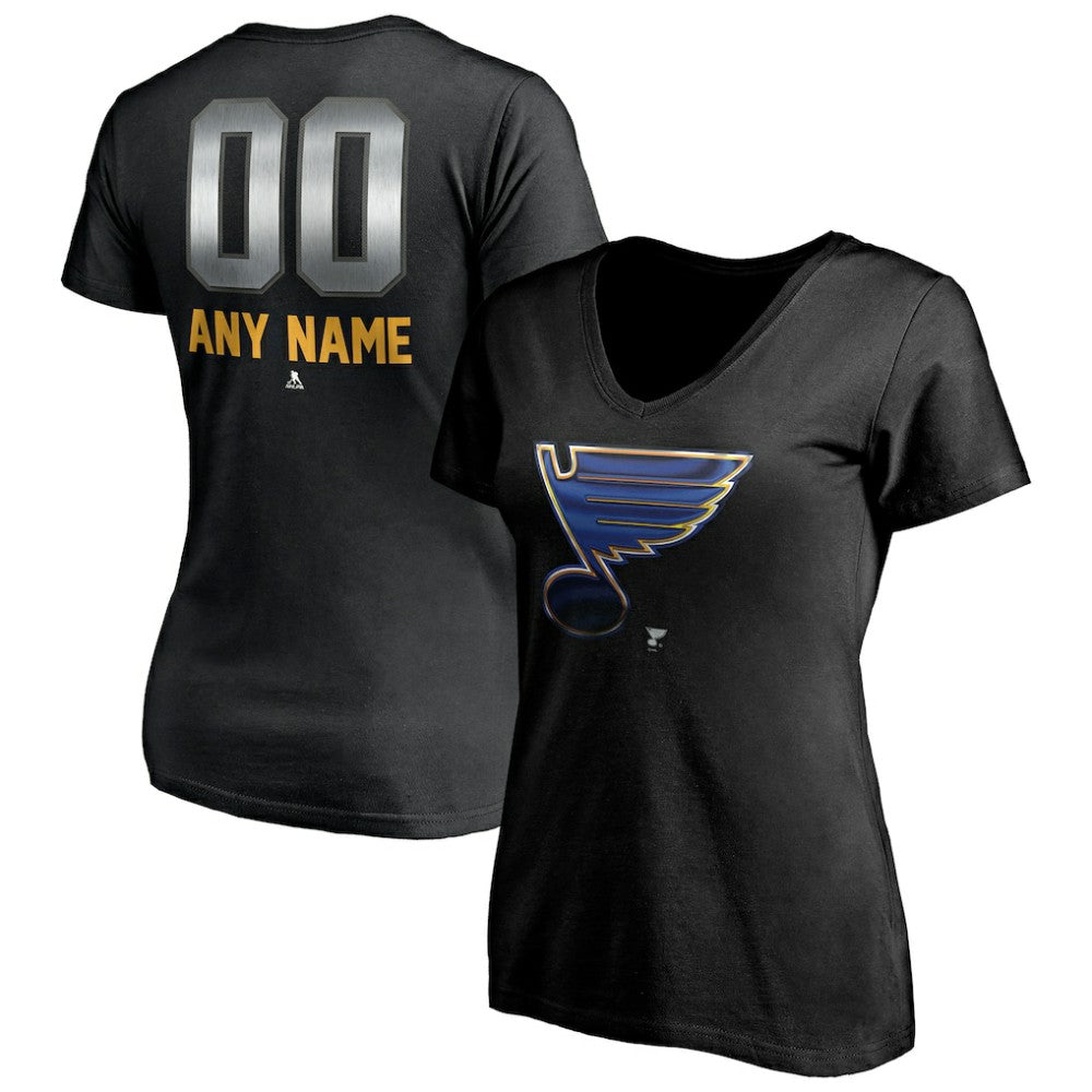 St. Louis Blues Women's Personalized Midnight Mascot Logo V-Neck T-Shirt - Black | NHL online