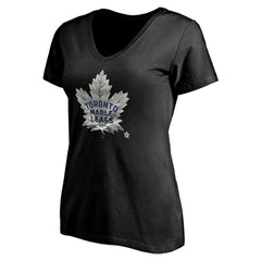 Toronto Maple Leafs Women's Personalized Midnight Mascot Logo V-Neck T-Shirt - Black | NHL online