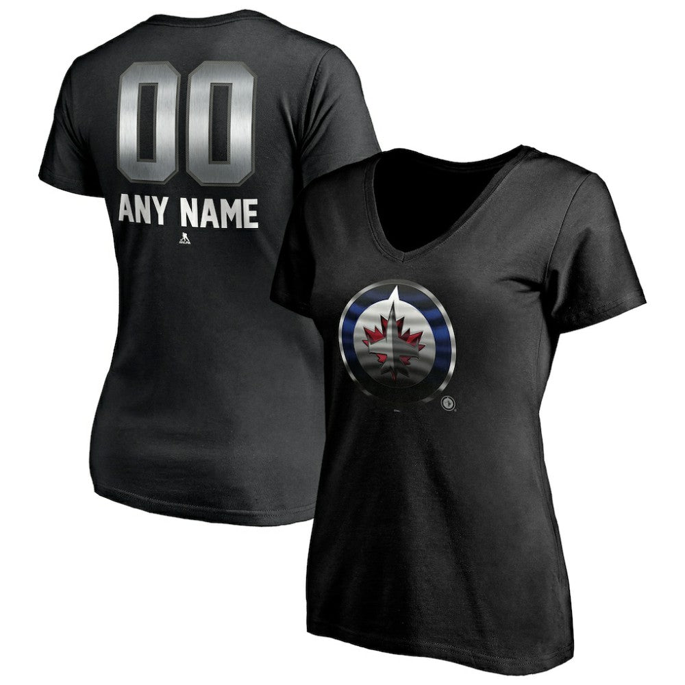 Winnipeg Jets Women's Personalized Midnight Mascot Logo V-Neck T-Shirt - Black | NHL Clearance